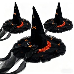 Sombrero de Bruja de Halloween con Encaje, Estrella, Luna, Lazo y Cinta Larga para Cosplay y Fiestas - Product Image 3