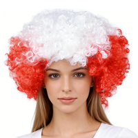 Perruque Afro Blanche et Rouge Drapeau Canadien pour Fête, Football, Fanatique Sportif FBW-0003