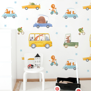 Adesivo da parete con piccoli animali e auto dei cartoni animati, decorazione per la camera dei bambini, <span class=keywords><strong>soggiorno</strong></span>, carta da parati autoadesiva rimovibile in PVC - Product Image 4