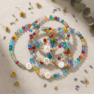 Bracciale Resoul personalizzato con perline di cristallo sfaccettate colorate, ciondolo con iniziale placcato oro, regalo <span class=keywords><strong>per</strong></span> donne e ragazze - Product Image 1