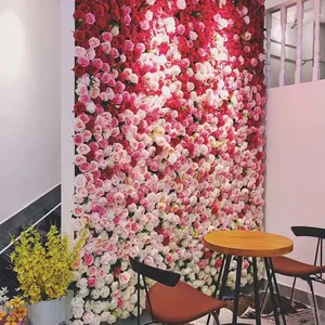Dekorasi Pernikahan Kustom 3D Gulung Kain Bunga Dinding Panel Latar Belakang Mawar Peony Sutra Bunga Buatan Dinding untuk Dinding Pesta