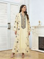 Abaya musulmane de luxe 2026 de Dubaï avec broderie florale multicolore - Robe longue à col en V et manches, tenue islamique élégante et ajustée