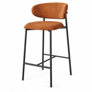 Taburete de bar moderno de terciopelo con estructura y respaldo de metal, entrega en EE. UU. - Product Image 1