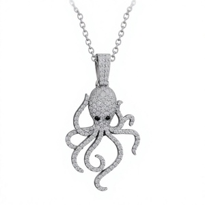 Pendentif Pieuvre en Argent Sterling 925 avec Zircon Cubique Sertie en Bezel, Breloque Animal Marin, Cadeau Bijou - Product Image 1
