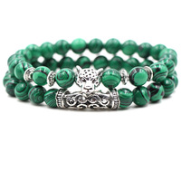 Ensemble de bracelets classiques en argent naturel avec tête de lion, de hibou et de Bouddha pour unisexe, anniversaire, chaîne de bracelet à perles en diamant de 8 mm