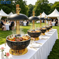 Set Perlengkapan Pemanas Makanan Royal Hotel Restaurant Stainless Steel Mewah Model Gantung Warna Hitam 8LGold Chef Dish untuk Peralatan Katering