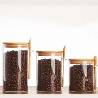 Bocaux en verre avec couvercles et cuillère en bambou 3 petits récipients à sucre en verre avec couvercles en bois et cuillères à café et à thé pour thé en vrac