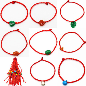 Negozio <span class=keywords><strong>Online</strong></span> personalizzabile piccoli regali all'ingrosso intrecciati a mano corda rossa imitazione legno pesca imitazione giada piccola corda rossa bracciale - Product Image 4