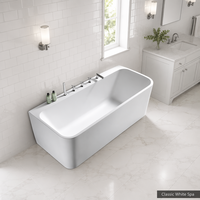 Baignoire autoportante rectangulaire en acrylique blanc pour coin de salle de bain avec drain pour bain à l'ancienne en intérieur