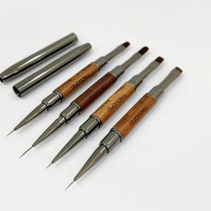 Pinceau à ongles double tête professionnel avec manche en métal et bois pour salon de manucure, gel UV, peinture et liner, en gros - Product Image 3