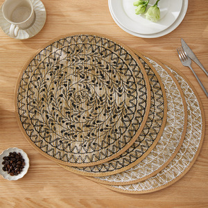 Salvamanteles Redondo de Yute Tejido Estilo Japonés, Decorativo Natural con Borde de Cuero, Diseño Moderno Minimalista - Product Image 1