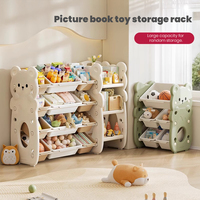 Organisateur de rangement pour jouets en forme d'ours avec étagère, meuble de rangement multi-niveaux pour jouets et livres pour enfants, armoire de jeu pour la maison
