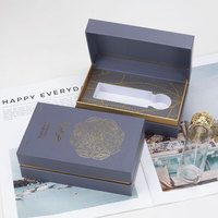 Boîte à rabat rigide personnalisée avec logo pour flacon de parfum 50ml 100ml, en papier couché, carte dorée, estampage à chaud et insert EVA avec bouteille