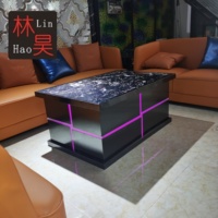 Moderner cooler schwarzer Edelstahl-Marmorplatte LED quadratischer Couch tisch für Wohnzimmer-Bar oder Nachtclub