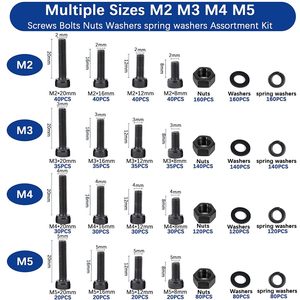 ชุดสกรูหัวหกเหลี่ยม น็อต แหวนรอง 2000 ชิ้น M2 M3 M4 M5 เกรด 12.9 เหล็กอัลลอยด์เคลือบสีดำ - Product Image 4