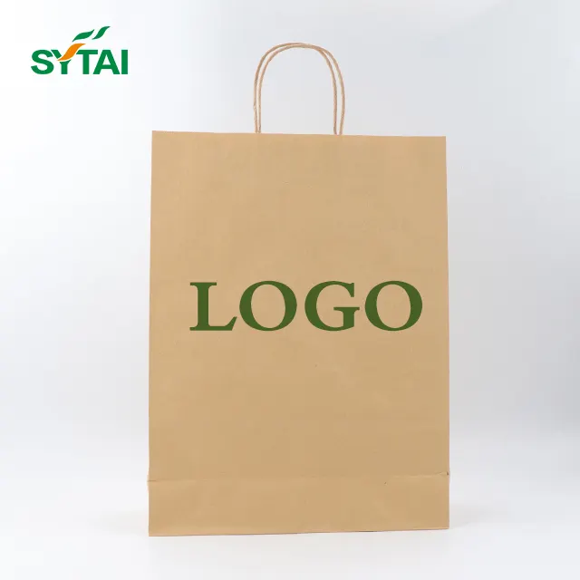 Wholesale customized brown shopping packing with handle kraft paper bag with your own logo