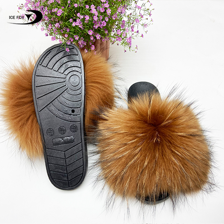 Verified Vendors Brown Natural Color Slides With Fur