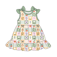 Robe pour filles, bébé, enfant, sans manches, impression florale personnalisée, nœud et volants, robe une pièce pour adolescentes, vente chaude