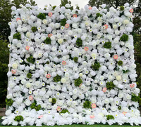Mur de fleurs artificielles en soie rose champagne et hortensia, le plus vendu et le moins cher, pour la décoration de scène d'événements et de mariages