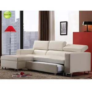 现代家具l形木制沙发兼床设计，聚氨酯皮革折叠沙发床带抽屉1106