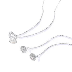 Fahion 925 Sterling Silver Jewelry Sets Shell Design Women Pearl Ear Line Earring Necklace Sets