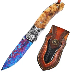 سكين جيب خارجي بدرجة قاسيّة من خشب القيقب والخشب عالي الصلابة وقابل للطي من الجلد وهو من أفضل المبيعات