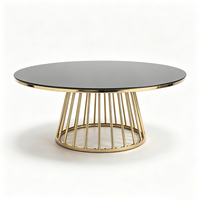 Table basse pliable en acier inoxydable doré avec plateau en verre noir, style moderne et luxueux, idéale pour les mariages, banquets, hôtels, salons et salles à manger