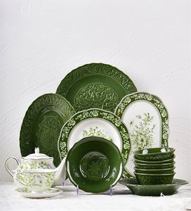 Bols et assiettes en céramique vert foncé de style rétro français, style luxe léger, vaisselle créative, ensembles d'assiettes - Product Image 1