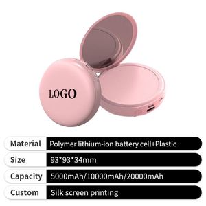 Mini Espejo de Maquillaje con Banco de Energía, Logotipo Personalizado, Portátil, Redondo, Rosa, Banco de Energía de 20000 mAh con Cable para Niños - Product Image 4