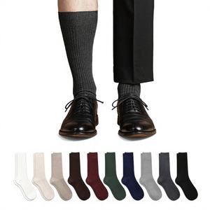 <b>Men</b> Cotton Crew <b>Socks</b>-Premium Classic Mid Calf <b>Dress</b> <b>Socks</b> Breathable ODM Korean Ribbed Plain B MD017 - Product Image 1