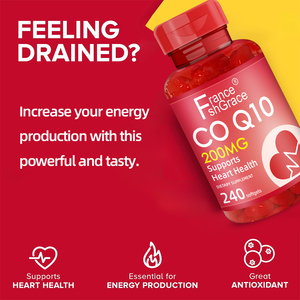 ผู้ผลิตซอฟต์เจลโคเอนไซม์ คิวเท็น แบรนด์ส่วนตัว บำรุงสุขภาพหัวใจสำหรับผู้ชายและผู้หญิง 200 มก. 240 ซอฟต์เจลโคเอนไซม์ คิวเท็น - Product Image 2