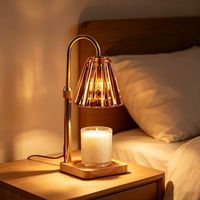Lampe de bureau électrique créative en bois, design flamme noire, diffuseur d'aromathérapie sans flamme, chauffe-cire réglable, bougie à huile essentielle avec minuterie