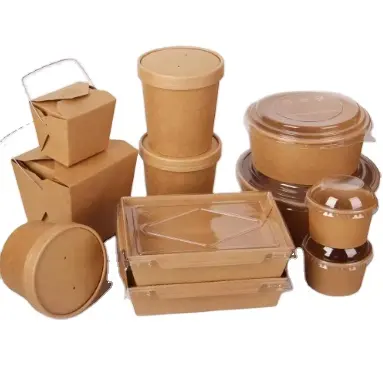 eco food packaging disposable biodegradable take away 12oz-20oz soup cup hot soup container kraft paper soup bowl with PLA lid