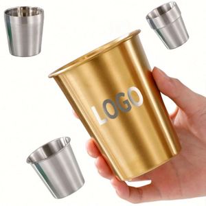 Mug à bière en acier inoxydable, écologique, style américain moderne, argenté/doré, à paroi simple, réutilisable pour le camping, couleur personnalisable - Product Image 1