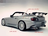 Kit carrosserie aérodynamique TOPMIX pour Honda S2000 AP1, style Veilside, comprenant pare-chocs avant, pare-chocs arrière, jupes latérales et extensions d'ailes.