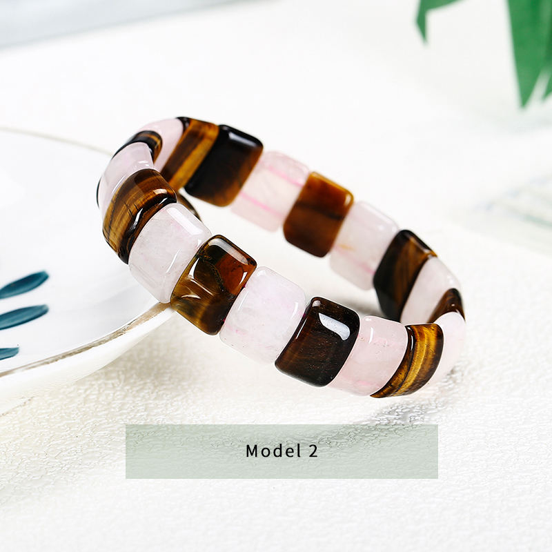 Natural Pink Quartz+Yellow Tiger Eye Stone Bracelet
