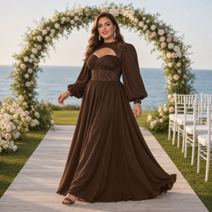 <span class=keywords><strong>Abito</strong></span> da sera formale taglie forti per invitata <span class=keywords><strong>a</strong></span> matrimonio, <span class=keywords><strong>con</strong></span> scollo alto, cut-out, corpetto in pizzo <span class=keywords><strong>a</strong></span> corsetto <span class=keywords><strong>con</strong></span> scollo <span class=keywords><strong>a</strong></span> cuore, <span class=keywords><strong>maniche</strong></span> lunghe <span class=keywords><strong>a</strong></span> <span class=keywords><strong>palloncino</strong></span> in chiffon - Product Image 3