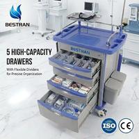 Chariot d'urgence hospitalier Bestran BT-EY001B à 5 tiroirs en ABS avec support pour perfusion intraveineuse