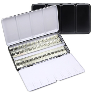 XinyiArt Venta al por mayor: Estuches de metal vacíos para acuarelas de 12/24/48 compartimentos, <span class=keywords><strong>paleta</strong></span> de pintura, caja de <span class=keywords><strong>paleta</strong></span> de acuarelas para media pastilla y pastilla completa - Product Image 2