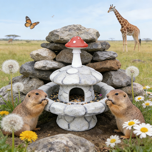 Figurine décorative en résine peinte à la main, mangeoire pour oiseaux en forme de champignon avec dessus rouge, pour une ambiance de <span class=keywords><strong>conte</strong></span> de fées, double usage - Product Image 2
