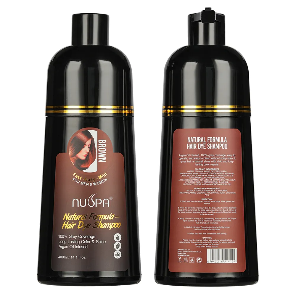 NUSPA Private Label 3 IN I Shampooing colorant pour cheveux noirs à base de plantes Shampooing teinture instantanée pour cheveux à couverture grise