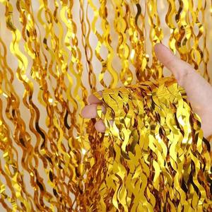 1*2M Ceramic <strong>S</strong>-Shaped Curved Laser Foil Curtain Background Wave Fringe Curtain Tinsel Photo Backdrop Birthday Party <strong>Decorations</strong> - Product Image 4