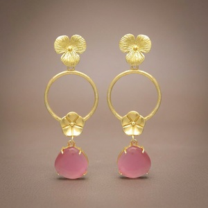 Nouvelles boucles d'oreilles pendantes circulaires à motif floral d'inspiration vintage, plaquées or, faites à la main avec pierres précieuses, pour femmes et unisexe, cadeau de fête - Product Image 3