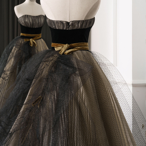 Robe de mariée de luxe Jancember RL138, sans bretelles, avec des rubans, asymétrique, sans manches, en or - Product Image 5