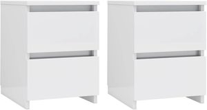 <strong>Bedside</strong> <strong>Table</strong> 2 Drawers for Bedroom High Gloss White <strong>30</strong> x <strong>30</strong> x 40 <strong>cm</strong> Particle Board Material - Product Image 3