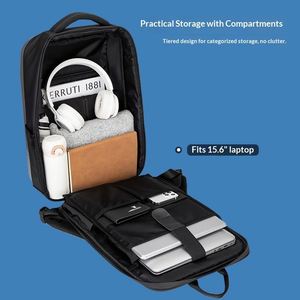 Unisex Denim Hard Shell Business Backpack with Polyester Lining Waterproof Laptop <b>Bag</b> for Student Commuting-Durable Design - Product Image 4