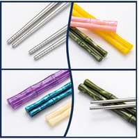 Acryl Bambus-Stil 304 Edelstahl Farbenfrohe Chinesische Haushaltsbesteck Hitzebeständig Rutschfest Luxuriöse Spiegelglänzende Stäbchen