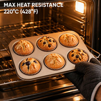 Ensemble de moules à muffins antiadhésifs 6 et 12 tasses, plateau à cupcakes en acier au carbone à fond plat, ustensiles de cuisson pour la cuisine et la pâtisserie