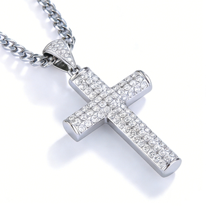 Christian <b>Cross</b> Pendant Necklace For Men 18K Gold Plated Stainless Steel Iced Out CZ Crucifix Rope Link <b>Chain</b> Hip Hop Jewelry - Product Image 4
