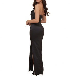 Robes longues corset sans bretelles en satin noir pour femmes, élégantes pour soirées et fêtes, style vintage, service OEM, pour adultes, coupe Empire - Product Image 2